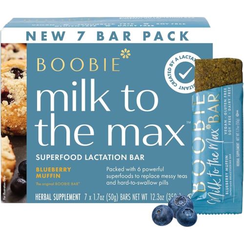 Boobie Bar Superfood Blueberry Muffin Lactation Bar for Breastfeeding Moms to Increase Milk Supply | #1 Selling Lactation Snack Bars | Vegan, Fenugreek-Free, Gluten-Free, Dairy-Free (7 Bars)