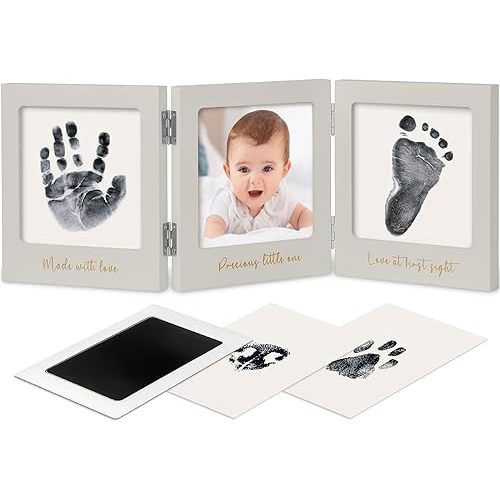 Inkless Baby Handprint and Footprint Kit for Newborn (Cloud Gray/Gold)