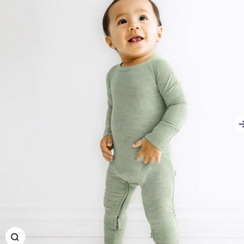 Heather Sage Ribbed Crescent Zippy - Little Sleepies