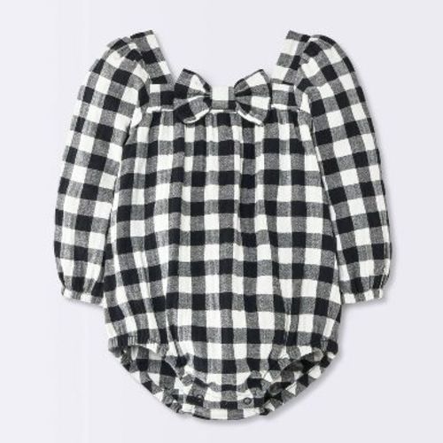 Baby Girls' Gingham Ruffle Bubble Romper - Cloud Island™ Black 18M