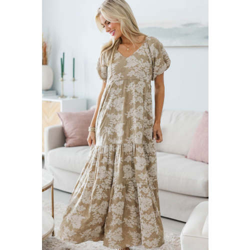 NURSING COLLECTION: Falling In Love Taupe Embroidered Maxi Dress