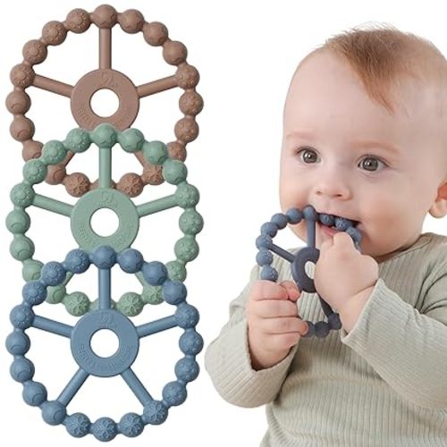 3 Pack Ring Teether Baby Infant Toys, Baby Essentials, Silicone Teething Ring Toys for Babies 0-6 Months, Seposeve Toddler Teethers 6-12 Months 12-24 Months, Infant Teething Relief, Green Blue White