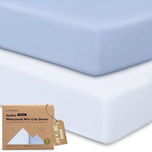 2 Pack and Play Sheets, Waterproof Mini Crib Sheet Fitted 38x26 (Blue Flax)