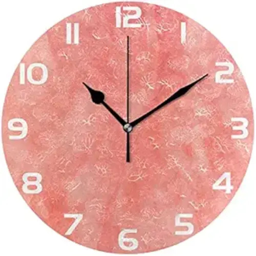 ABLINK Vintage Coral Color Round Wall Clock, Silent Non Ticking Oil Painting Home Office School Decorative Clock Art