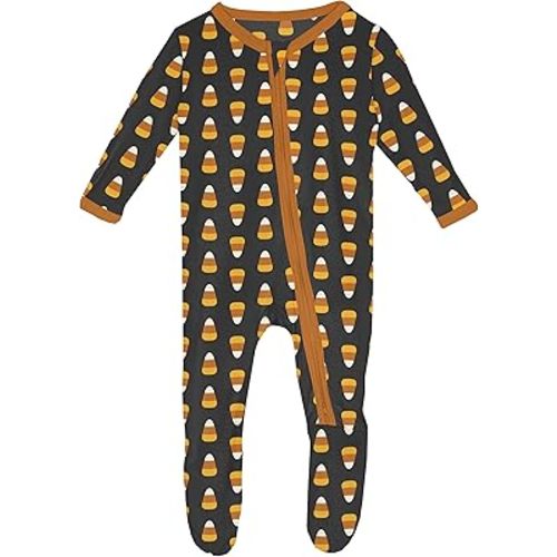 KicKee Spooky Soft Halloween Zip Footie – Cozy One-Piece Pajamas for Babies and Toddlers, Perfect for Little Ghouls and Goblins (Midnight Candy Corn - 0-3 Months)