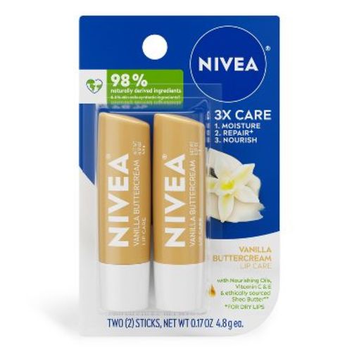 NIVEA Vanilla Buttercream Lip Care - 0.34oz: Moisturizing, Paraben-Free, 2-Pack, Balm