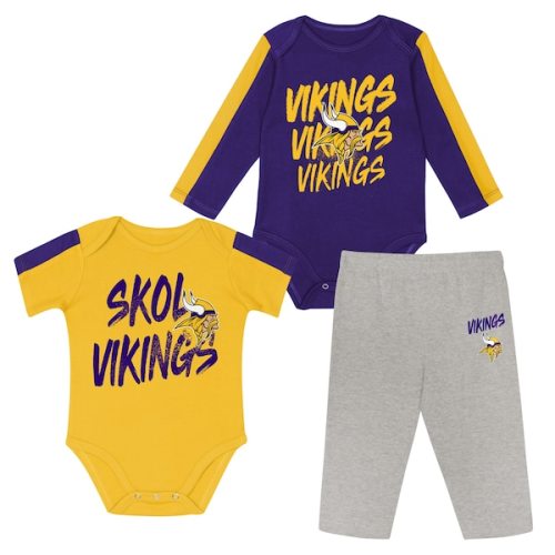 Infant Outerstuff Purple/Gold Minnesota Vikings Double Down Creeper and Pants 3-Piece Set