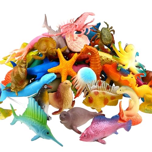 Funcorn Toys Ocean Sea Animal, 52 Pack Assorted Mini Vinyl Plastic Animal Toy Set, Realistic Under The Sea Life Figure Bath Toy for Child Educational Party Cake Cupcake Topper,Valentines Day Gift