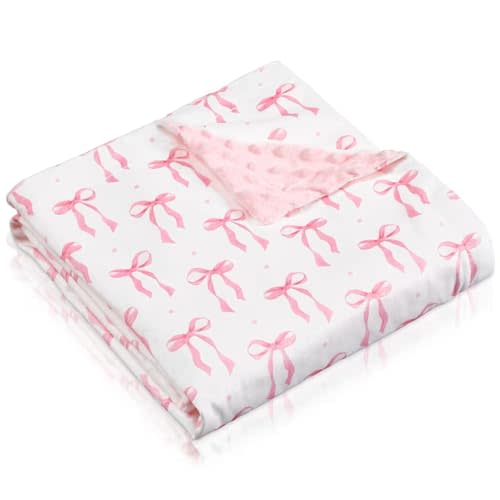 Lounsweer Pink Bow Baby Blanket for Kids Clouds Farmhouse Toddler Soft Blanket with Double Layer Dotted Backing for Nursery Newborn Baby Crib, 30"x40"