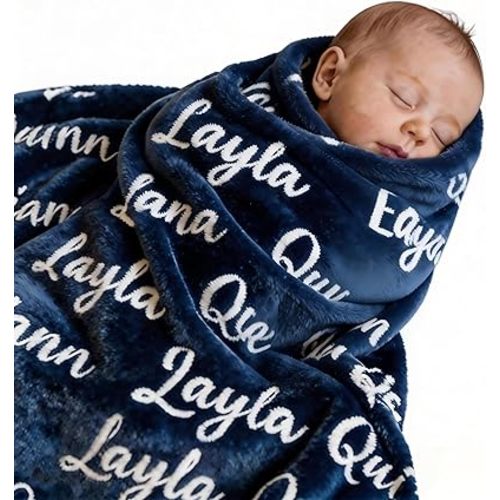 Ships Next Day - Personalized Baby Blanket with Name, Custom Swaddle Blanket for Boys Girls, Ultra-Soft Fleece Blanket, Ideal Customized Baby Gifts for Newborns and Baby Showers