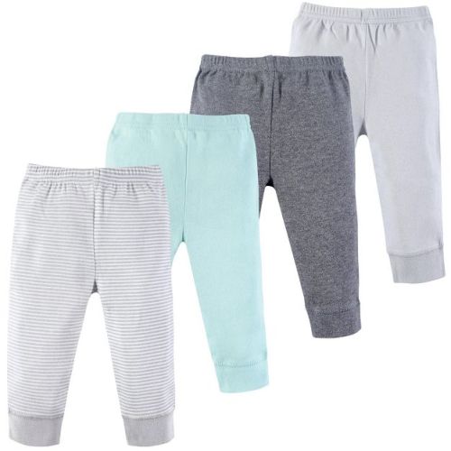 Luvable Friends Basics Infant Baby Comfy Cotton Pants 4-Pack, Cloudy Gray Stripes, 0-3 Months