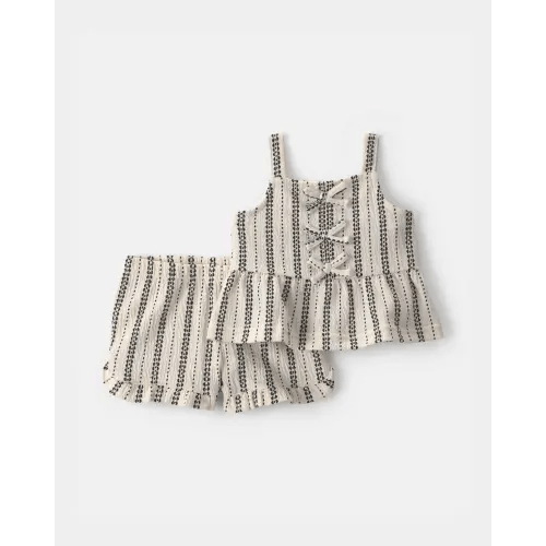 Baby Girl 2-Piece Striped Top & Short Set - Black/Ivory | Carter's