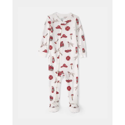 Baby Boy Firetruck 100% Cotton Snug Fit 1-Piece Pajama Set - White | Carter's