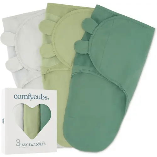 Comfy Cubs Easy Swaddle Blanket, 3 Pack - 100% Cotton Newborn Wrap, Small for 0-3 Months Infants, Breathable and Durable Sleep Sack for Babies - Stone, Sage, Azul