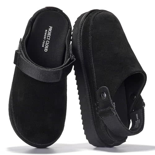 Project Cloud Genuine Suede Clogs for Women - Memory Foam Womens Clogs & Mules with Adjustable Straps - Lightweight Platform Shoes Non-Slip Slides (Goldstar)