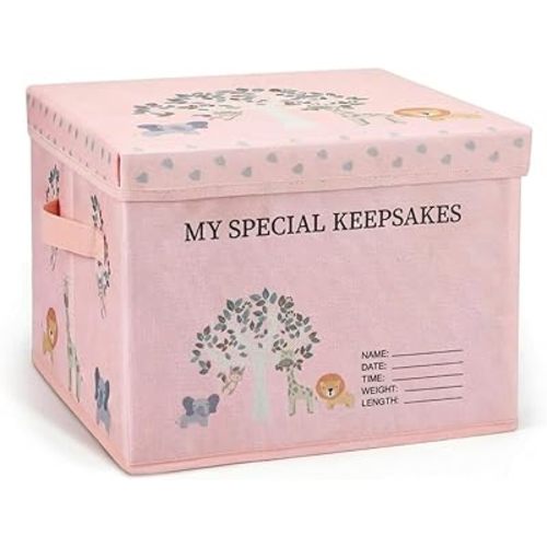 LemonRoad 13x13x10 Inch Baby Memories Keepsake Box Baby Shower Forest Jungle Animals Adventurers Gift Idea Keepsake Box New Parent Newborn Baptismal Birthday Gift for Mementos Travel Loved Ones
