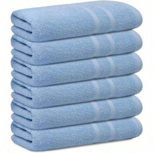 6 Pack Small Bath Towel Set - 100 Cotton 23x46 Shower Towels in 450 GSM. Lightweight Absorbent Quick Dry Gym Towel blue Standard