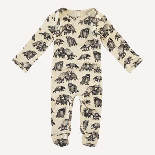 long sleeve lap neck footie | raccoons | organic cotton interlock