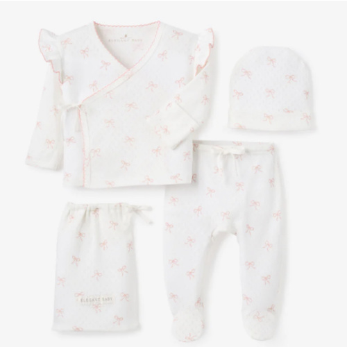 Pink Bow Organic Cotton Pointelle 3pc Bag Set – Elegant Baby
