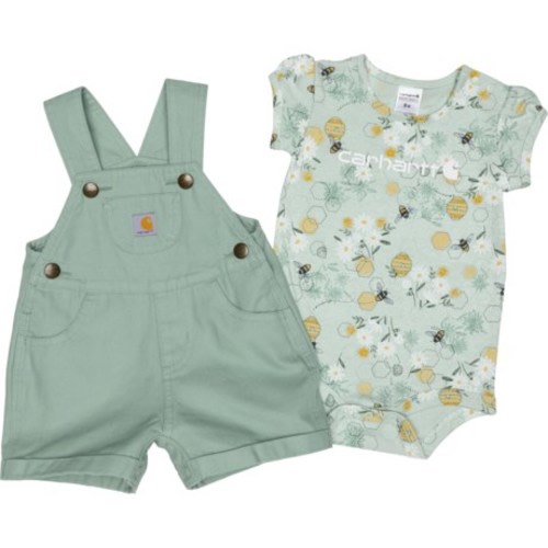Carhartt Infant Girls CG9928 Bee Baby Bodysuit and Canvas Shortalls Set - Short Sleeve