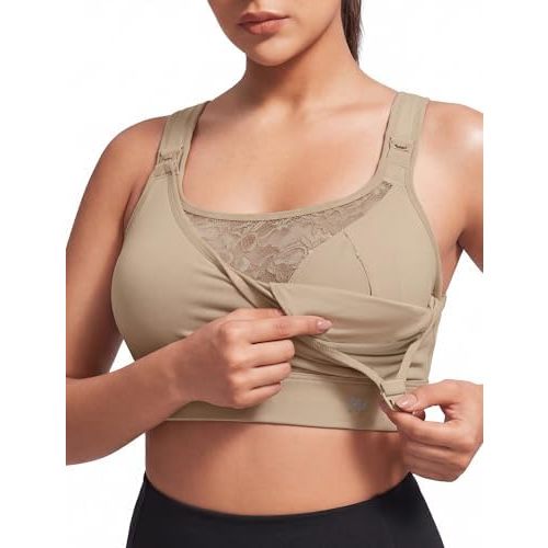 Yvette Nursing Sports Bra for Women High Support Breastfeeding Running Bra Plus Size with Adjustable Straps, Padded Plus Size