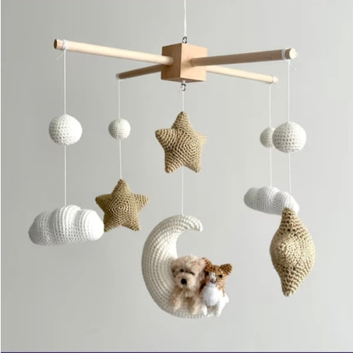 Pet Moon Brown | Custom Crochet Pet Nursery Baby Mobile – My Dollfy