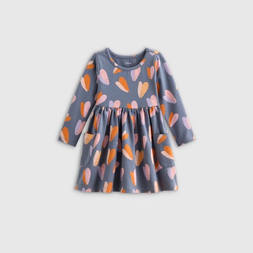 Quince Organic Cotton Long Sleeve Fit and Flare Pocket Dress - Multi Hearts