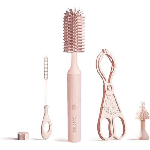 Electric Bottle Brush Cleaner, Rechargable Electric Baby Bottle Brush for Travel, Waterproof Cleaner Set with Nipple & Straw Brush(2-Speed Modes, Food-Grade Silicone)