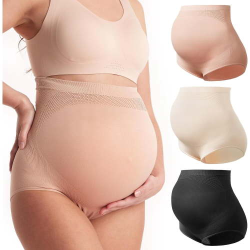 Momcozy Women's Maternity High Waist Underwear Pregnancy Seamless Soft Belly Support Panties Over Bump 3 Pack