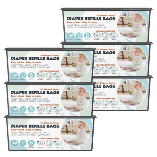 Diaper Pail Refills Bags with 30 Bags Compatible with Genie Easy Roll Signature and Platinum Diaper Pails, 7-Layer Odor-Barrier Technology, 6 Pack (180 Bag)