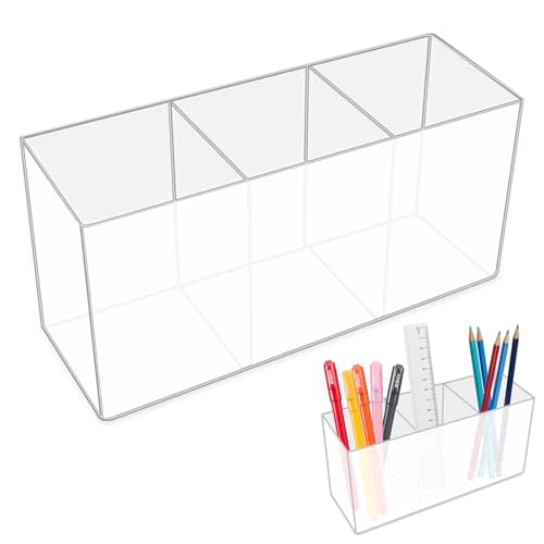 Acrylic Pen Holder,3 Compartments Pencil Cup Stationery Organizer,DIY Pen Holder for Desk,Makeup Brush Holder for Home, Office, Classroom, Bathroom
