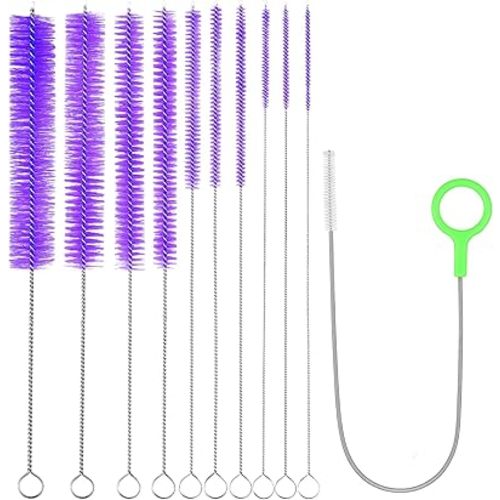 2024 Upgraded Long Straw Cleaner Brush,9.5in 10 Different Diameters Reusable Water Bottle Brush&1pcs 15in Spring Brush,Stainless Steel Nylon Tube Brush Kit for Sippy Cup,Water Bottle,Drinking Straw