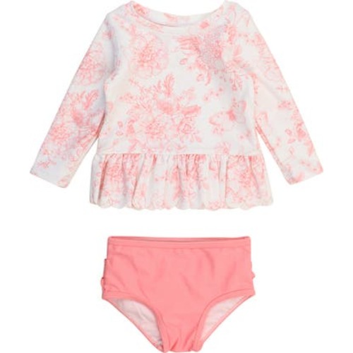 Bubblegum Butterfly Garden Long Sleeve Two-Piece Rashguard Swimsuit, 6-12M