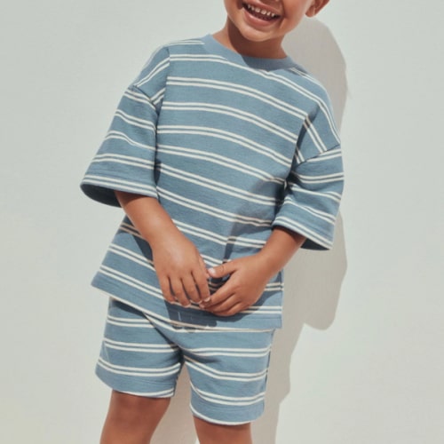 Blue Stripe Short Sleeve All-Over Print T-Shirt and Shorts Set (3mths-7yrs)