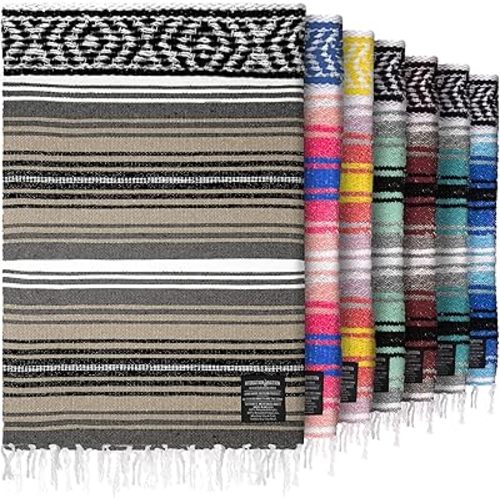 Hydration Nation Authentic Large Handwoven Mexican Blanket - Soft Yoga- Durable Serape- Lightweight Falsa, Beach, Camping, Picnic, Outdoor Blanket 70"x50" - Desert