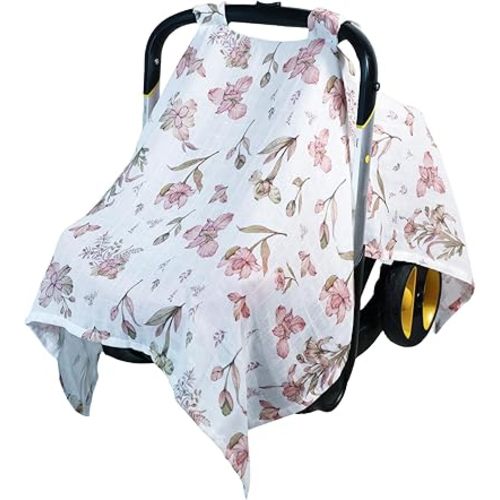 Muslin Baby Car Seat Cover, Blushing Flowers, Breathable Canopy