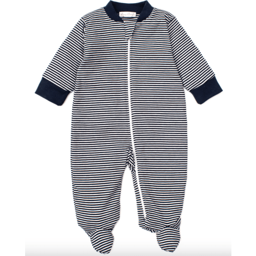 Navy Kissy Essentials Stripe Zip Footie