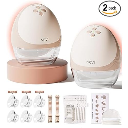 NCVI Heated Hands-Free Breast Pump, Wearable Warming Comfort, Hospital-Grade -300mmHg Suction, Slim & Quiet Electric Breastfeeding Pump, 4 Modes 9 Levels, Long Battery Life, Fits 19–28mm