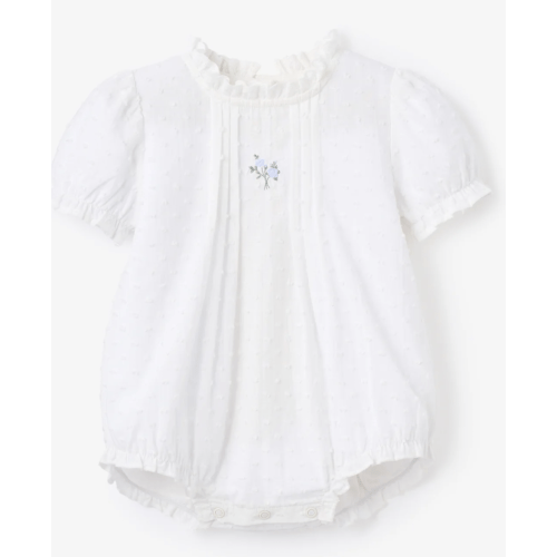Swiss Dot Pintucked Bubble w/ Rose Embroidery – Elegant Baby