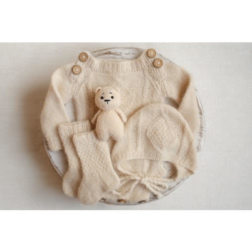 Newborn Knit romper,Newborn Knited set,Newborn Hat,Newborn outfit,Knitted Teddy Bear,Newborn photography,Knitted newborn photo props