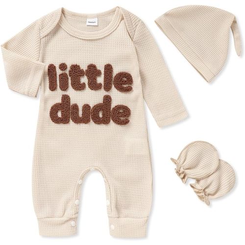 GRNSHTS Newborn Baby Boy Romper Coming Home Outfits Letter Print Bodysuit Jumpsuit+Hat+Gloves 3PCS Clothes Set