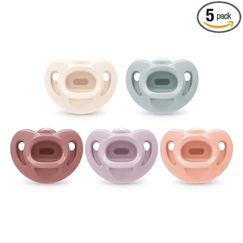 NUK 100% Silicone Comfy Orthodontic Pacifiers, 0-6 Months, Pink Fashion, Timeless Collection, 5 Count