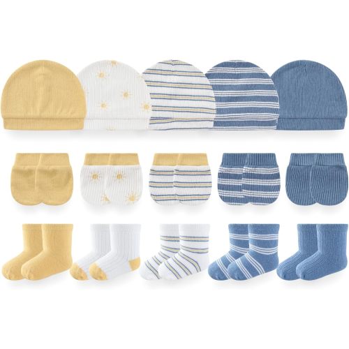Infant Baby Girl Boy Hats Mittens and Soft Socks Set 0-6 Months