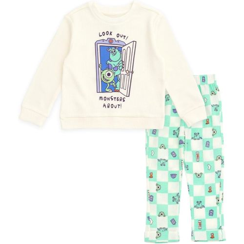 Disney Pixar Monsters Inc. Newborn Baby Boys Waffle Knit Pullover Sweatshirt & Jogger Pants Set Tusk/Pale Aqua 6-9 Months
