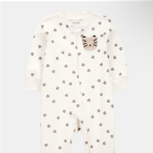 Baby Tiger Print 2-Way Zip Cotton Sleep & Play Pajamas - Ivory | Carter's