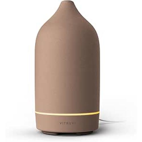 Vitruvi Stone Diffuser, Ceramic Ultrasonic Essential Oil Diffuser for Aromatherapy | Ceramic Diffuser, Diffusers for Home, Oil Diffuser, Room Decor | Suede, 90ml Capacity