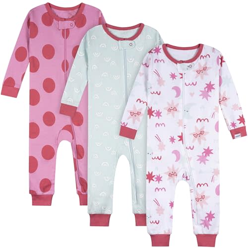 Onesies Brand Baby Girls' 3-Pack Snug Fit One-Piece Cotton Pajamas, Starry Nights, 3-6M