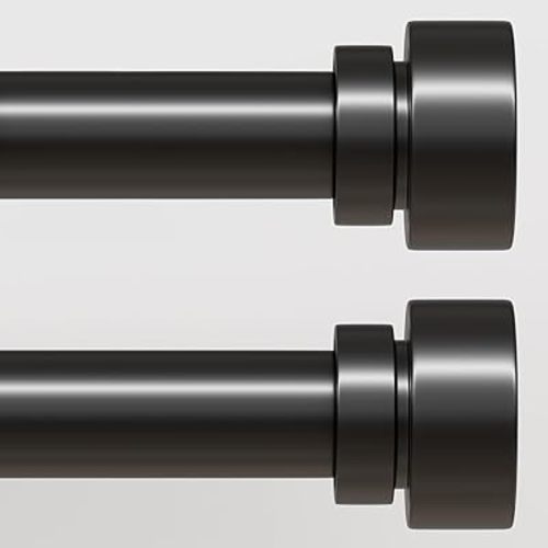 Lootkell Modern Black Curtain Rods Set, 48-84 Inches Adjustable, Heavy Duty 1 Inch Diameter, Decorative Finials, 2 Pack, for Windows, Outdoor, Farmhouse, Bedroom, Kitchen, Living Room