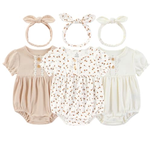 Ruliby Baby Girl Outfit Cotton Bubble Romper Floral Dress Infant Girls Clothes 3-pack