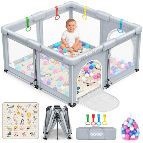 OCATO Baby Playpen with Mat Foldable Playpen for Babies and Toddlers 50x50 | Collapsible Baby Play Pen Portable Playpen Fence Indoor Outdoor Kids Safety Area Travel Play Yard